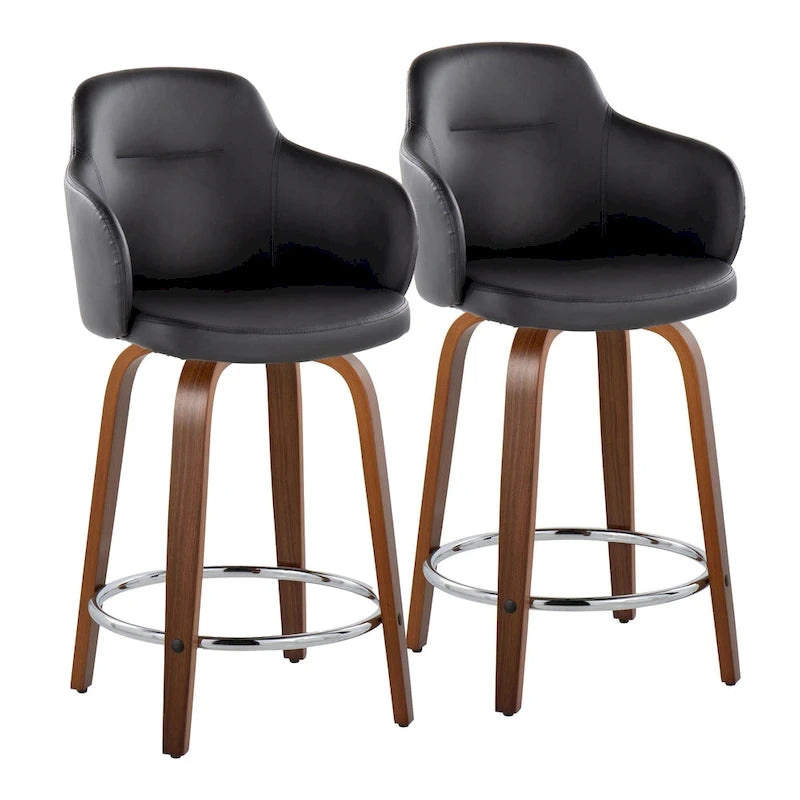 Carson Carrington Iglabo 24 Fixed-Height Counter Stool with Bent Wood Legs and Round Footrest (Set of 2)