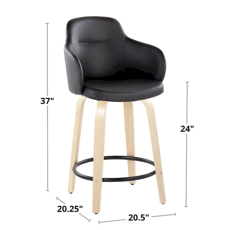 Carson Carrington Iglabo 24 Fixed-Height Counter Stool with Bent Wood Legs and Round Footrest (Set of 2)