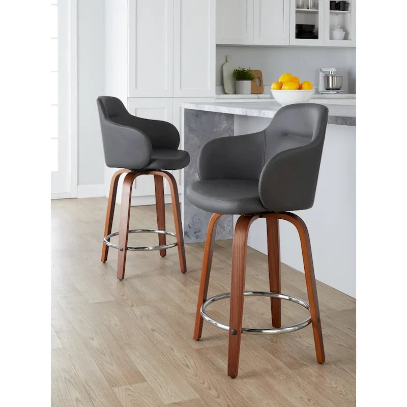 Carson Carrington Iglabo 24 Fixed-Height Counter Stool with Bent Wood Legs and Round Footrest (Set of 2)