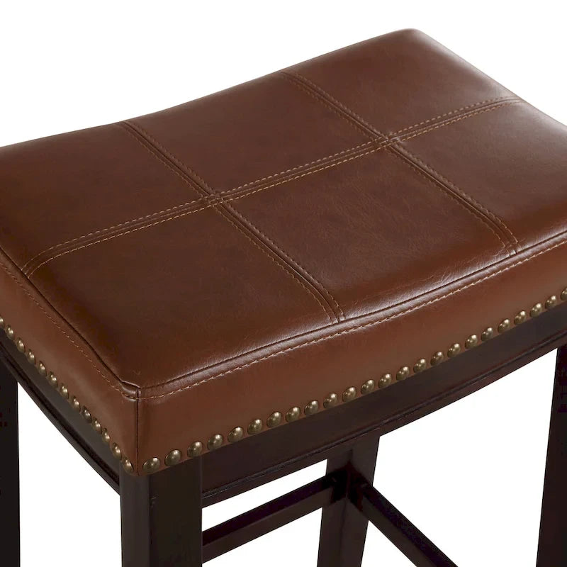 Espresso Wood Counter Stool with Cognac Faux Leather Seat, 32.5" Height, 275 lbs Capacity