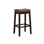 Espresso Wood Counter Stool with Cognac Faux Leather Seat, 32.5" Height, 275 lbs Capacity