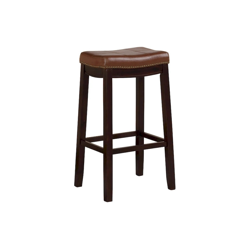 Espresso Wood Counter Stool with Cognac Faux Leather Seat, 32.5" Height, 275 lbs Capacity