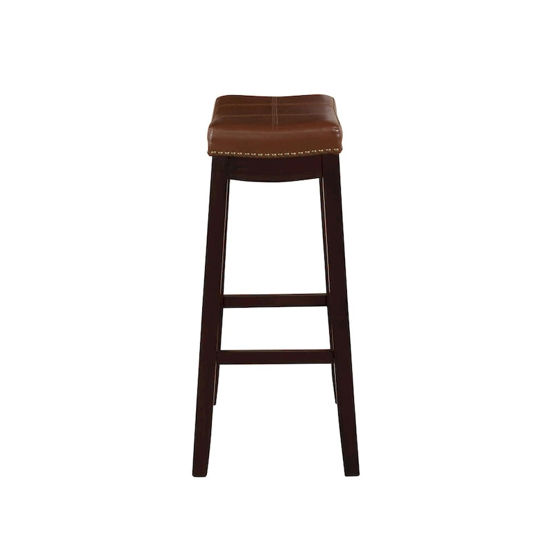 Espresso Wood Counter Stool with Cognac Faux Leather Seat, 32.5" Height, 275 lbs Capacity