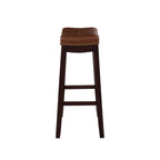Espresso Wood Counter Stool with Cognac Faux Leather Seat, 32.5" Height, 275 lbs Capacity