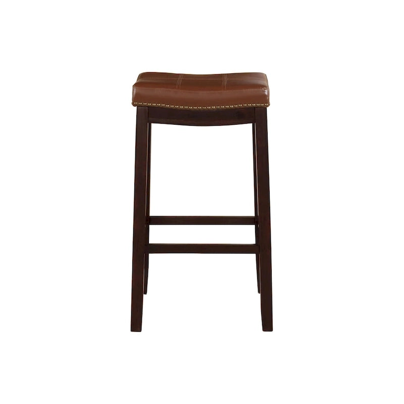 Espresso Wood Counter Stool with Cognac Faux Leather Seat, 32.5" Height, 275 lbs Capacity
