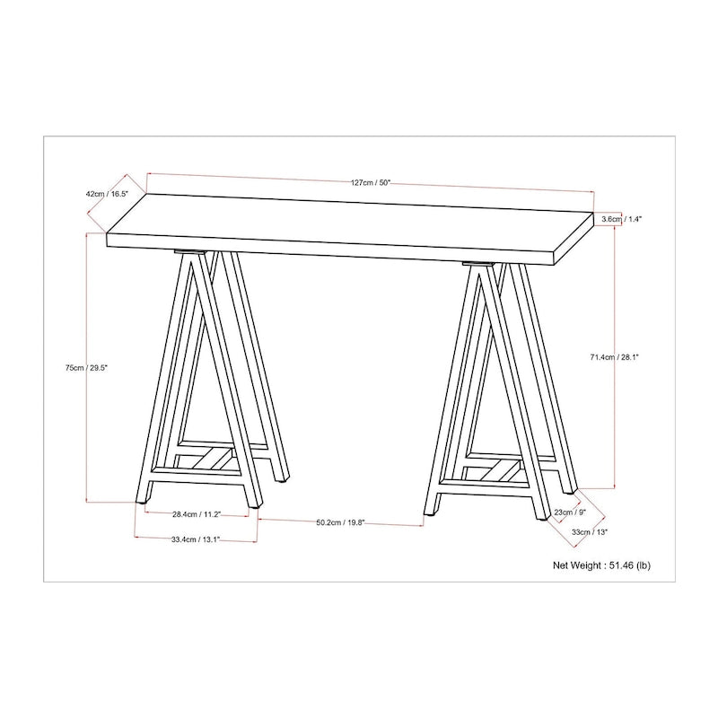 Hawkins SOLID WOOD and Metal 50 inch Wide Modern Industrial SOLID WALNUT WOOD and Metal Console Sofa Table in Walnut