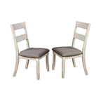 Farmhouse White Dining Chair Set of 2, Slat Back with Grey Upholstered Seat, 38.25"H