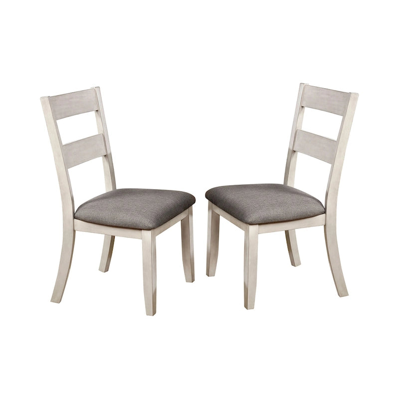 Farmhouse White Dining Chair Set of 2, Slat Back with Grey Upholstered Seat, 38.25"H