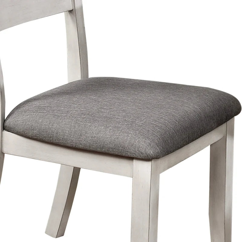 Farmhouse White Dining Chair Set of 2, Slat Back with Grey Upholstered Seat, 38.25"H