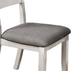 Farmhouse White Dining Chair Set of 2, Slat Back with Grey Upholstered Seat, 38.25"H