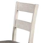 Farmhouse White Dining Chair Set of 2, Slat Back with Grey Upholstered Seat, 38.25"H