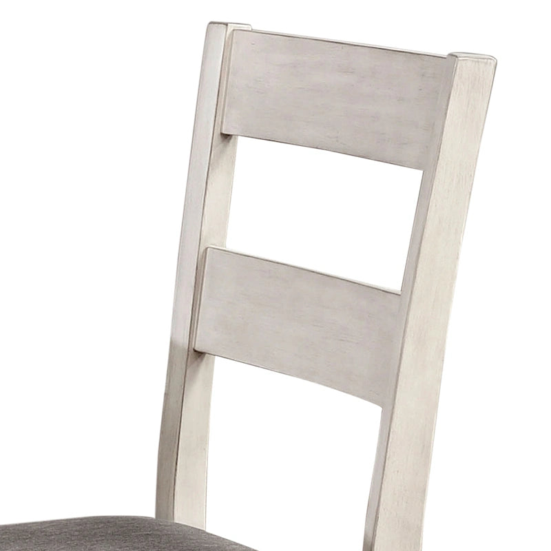 Farmhouse White Dining Chair Set of 2, Slat Back with Grey Upholstered Seat, 38.25"H