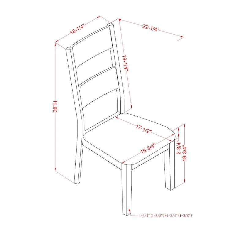 Farmhouse White Dining Chair Set of 2, Slat Back with Grey Upholstered Seat, 38.25"H