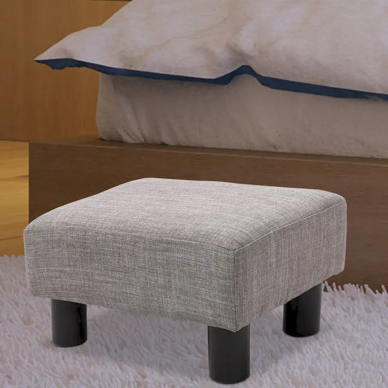 Modern Linen Upholstered Footrest Ottoman, Rectangular Accent Stool for Living Room