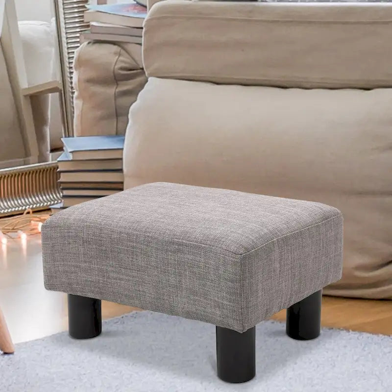 Modern Linen Upholstered Footrest Ottoman, Rectangular Accent Stool for Living Room