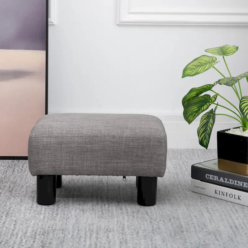 Modern Linen Upholstered Footrest Ottoman, Rectangular Accent Stool for Living Room