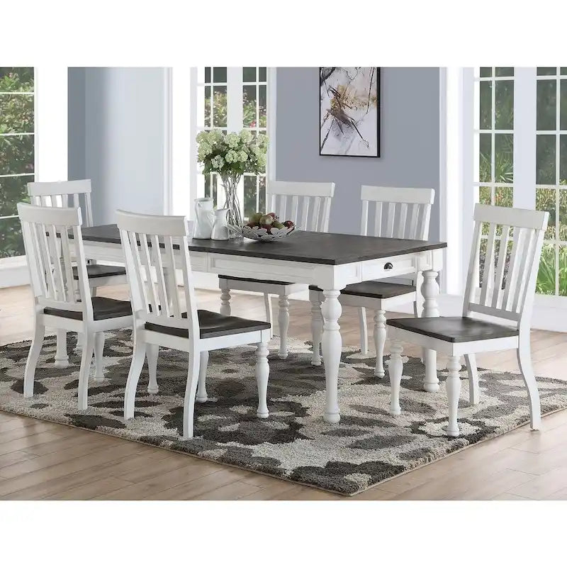 Farmhouse Two-Tone Dining Side Chair Set of 2, Wood Frame with Upholstered Seat