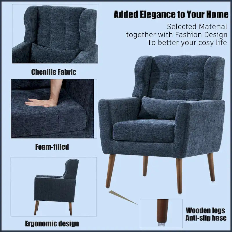 Mid Century Comfy Reading Chair with Chenille Fabric