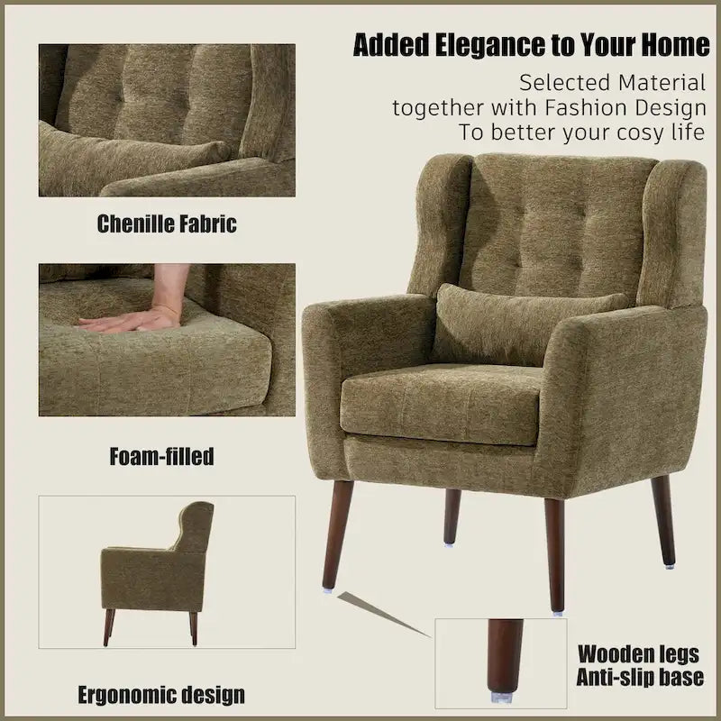 Mid Century Comfy Reading Chair with Chenille Fabric