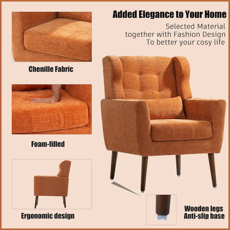 Mid Century Comfy Reading Chair with Chenille Fabric