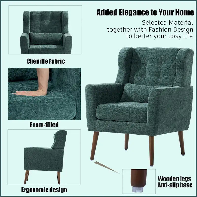 Mid Century Comfy Reading Chair with Chenille Fabric