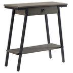 Wood Console Table with Drawer and Satin Gold Metal Frame, Mission Style Hall Table