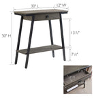Wood Console Table with Drawer and Satin Gold Metal Frame, Mission Style Hall Table