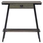 Wood Console Table with Drawer and Satin Gold Metal Frame, Mission Style Hall Table