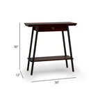 Wood Console Table with Drawer and Satin Gold Metal Frame, Mission Style Hall Table