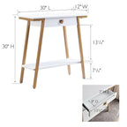 Wood Console Table with Drawer and Satin Gold Metal Frame, Mission Style Hall Table