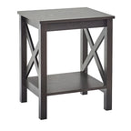 X-Frame Two-Tier End Table with Bottom Shelf, Rustic Farmhouse Wood Accent Side Table