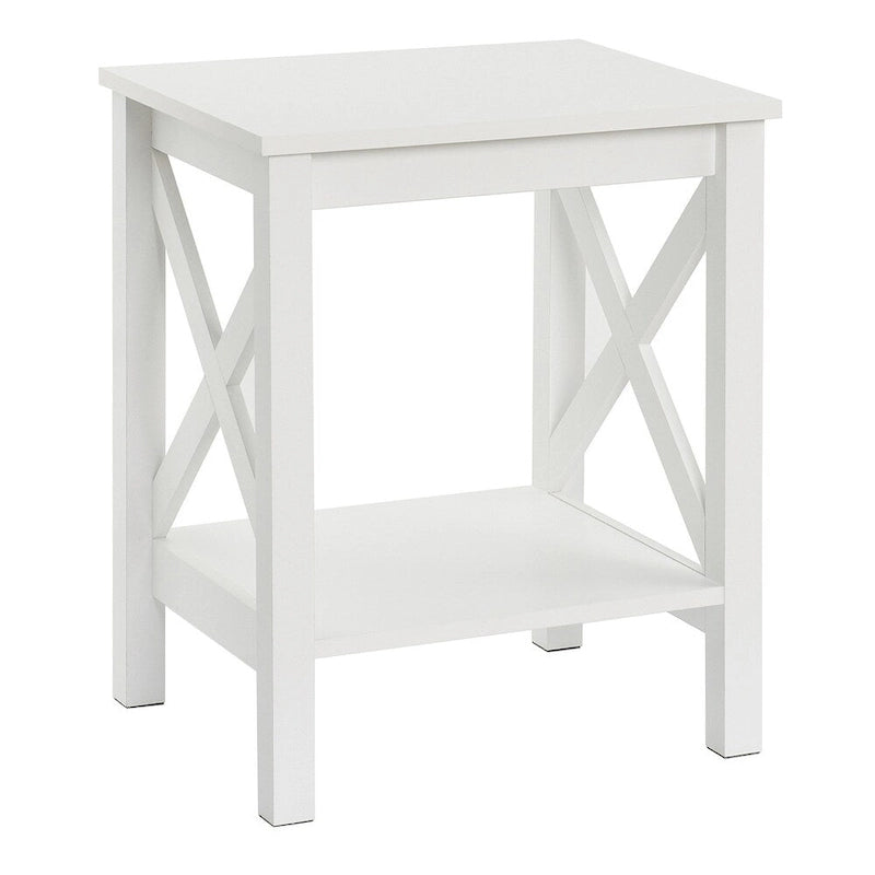 X-Frame Two-Tier End Table with Bottom Shelf, Rustic Farmhouse Wood Accent Side Table