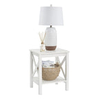 X-Frame Two-Tier End Table with Bottom Shelf, Rustic Farmhouse Wood Accent Side Table