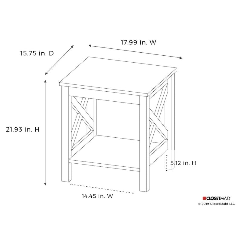 X-Frame Two-Tier End Table with Bottom Shelf, Rustic Farmhouse Wood Accent Side Table