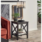 X-Frame Two-Tier End Table with Bottom Shelf, Rustic Farmhouse Wood Accent Side Table