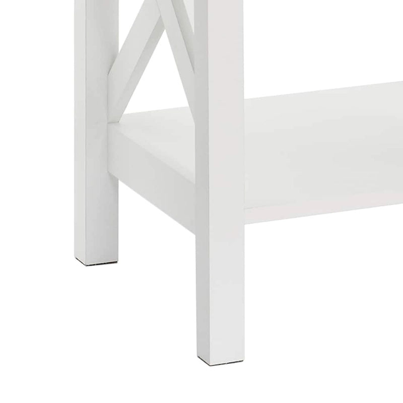 X-Frame Two-Tier End Table with Bottom Shelf, Rustic Farmhouse Wood Accent Side Table