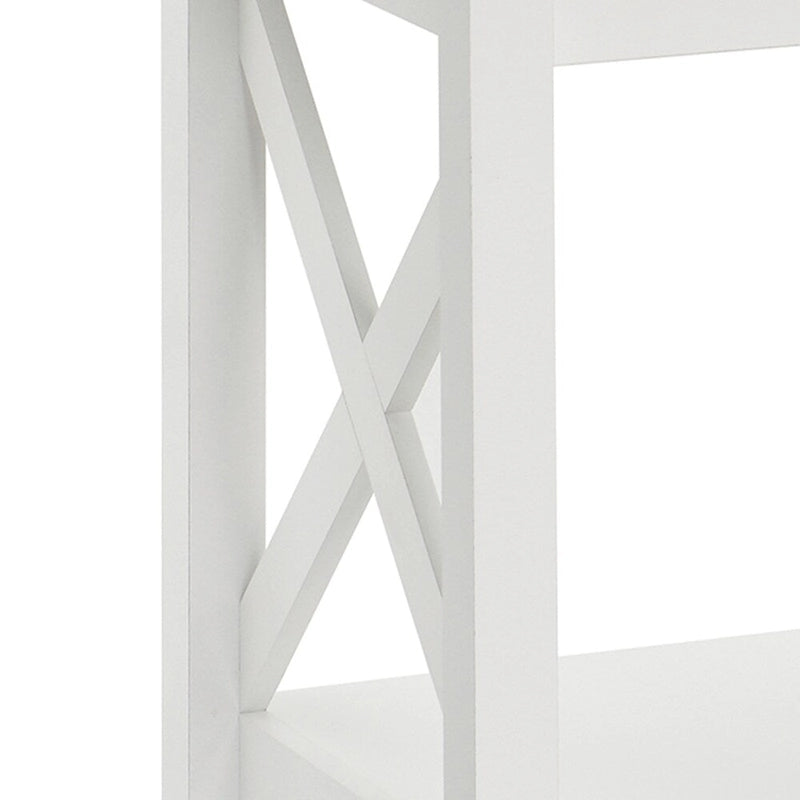 X-Frame Two-Tier End Table with Bottom Shelf, Rustic Farmhouse Wood Accent Side Table