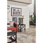 X-Frame Two-Tier End Table with Bottom Shelf, Rustic Farmhouse Wood Accent Side Table