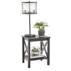 X-Frame Two-Tier End Table with Bottom Shelf, Rustic Farmhouse Wood Accent Side Table