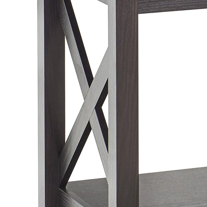 X-Frame Two-Tier End Table with Bottom Shelf, Rustic Farmhouse Wood Accent Side Table