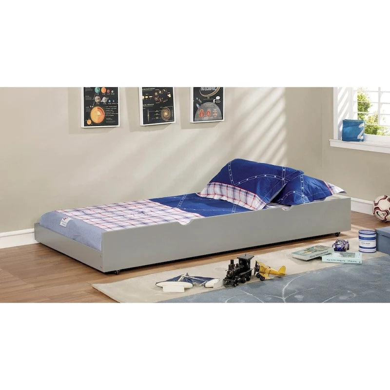 Modern Twin Size Solid Wood Pull-Out Trundle Bed, Space-Saving Guest Bed Frame