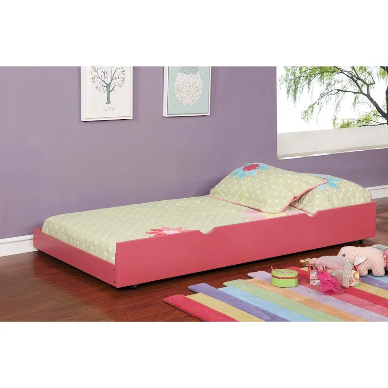 Modern Twin Size Solid Wood Pull-Out Trundle Bed, Space-Saving Guest Bed Frame