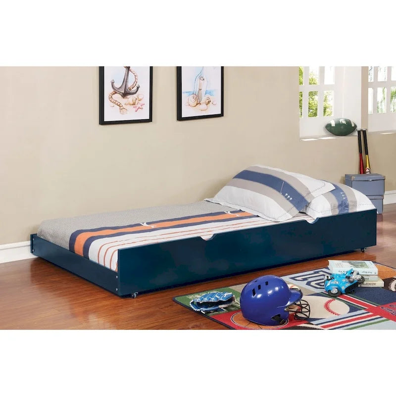 Modern Twin Size Solid Wood Pull-Out Trundle Bed, Space-Saving Guest Bed Frame