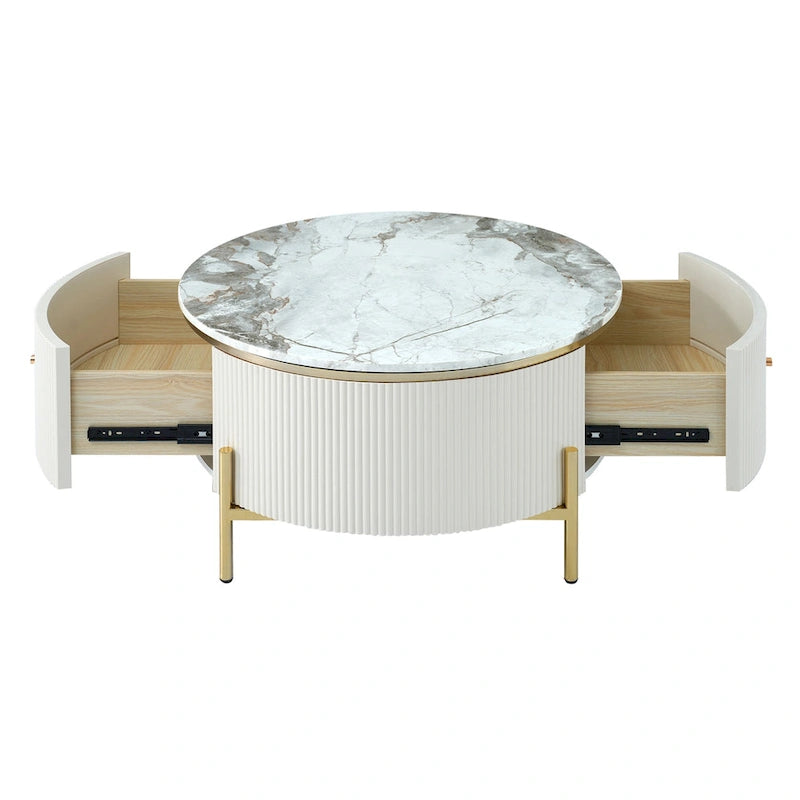 Modern Round Coffee Table with 2 large Drawers Storage