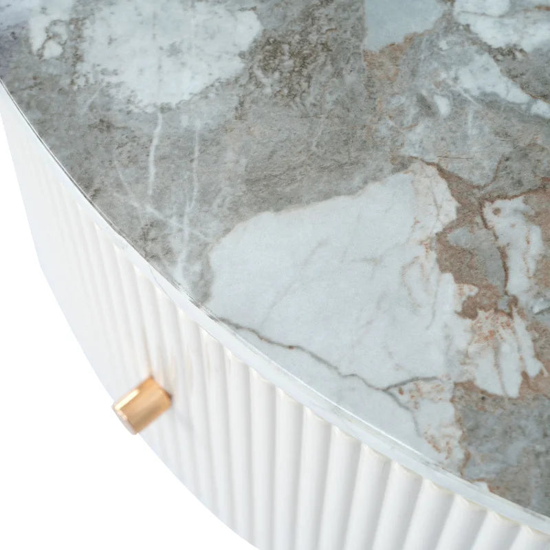 Modern Round Coffee Table with 2 large Drawers Storage