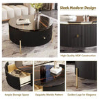 Modern Round Coffee Table with 2 large Drawers Storage