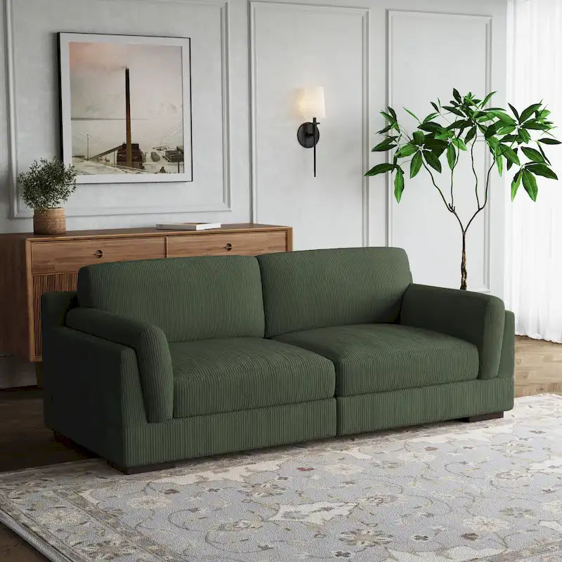 Modern 90 inch Corduroy Loveseat Deep Seat Sofa