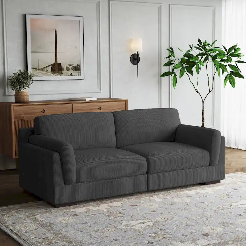 Modern 90 inch Corduroy Loveseat Deep Seat Sofa