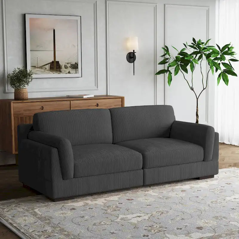 Modern 90 inch Corduroy Loveseat Deep Seat Sofa