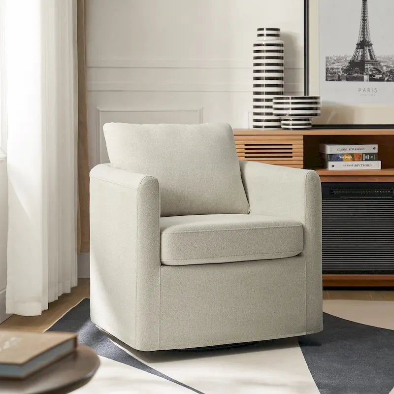 Modern 360° Swivel Accent Chair with Removable Linen Slipcover, 250 lbs Capacity